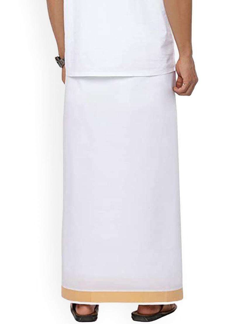 White Solid Cotton Dhoti For Men  - Indya