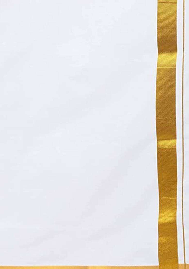 White Solid Cotton Dhoti For Men  - Indya
