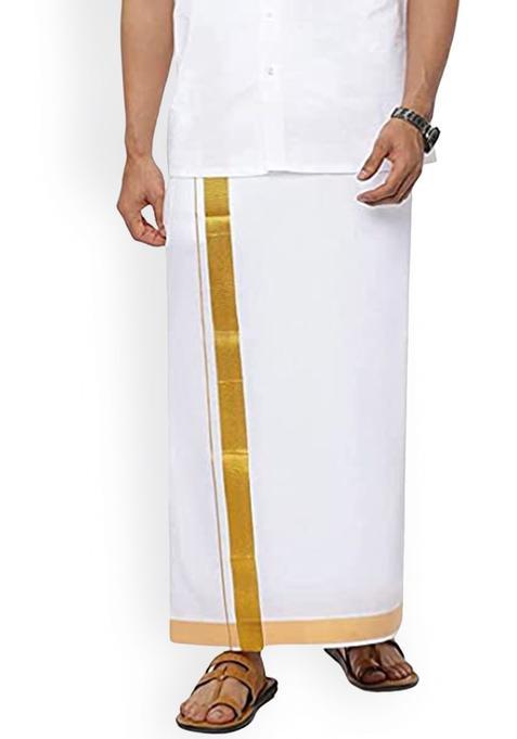 White Solid Cotton Dhoti For Men 