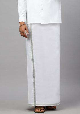 White Solid Cotton Dhoti For Men 