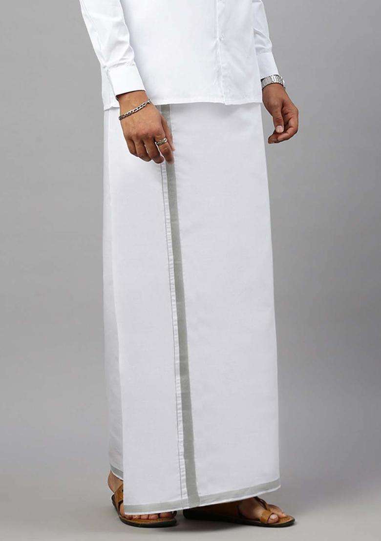White Solid Cotton Dhoti For Men  - Indya