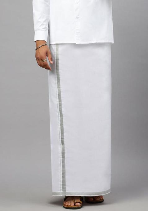 White Solid Cotton Dhoti For Men 