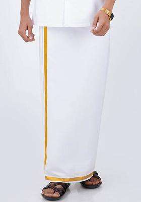 White Solid Cotton Dhoti For Men 