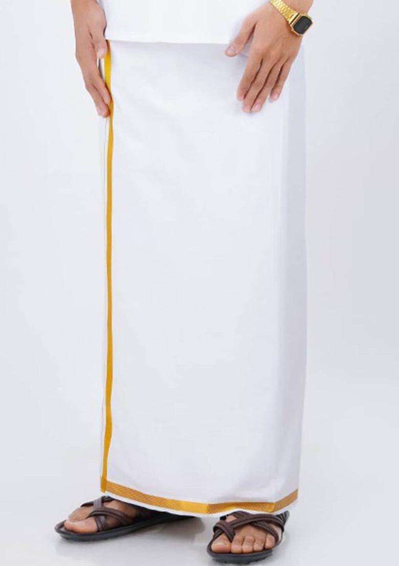 White Solid Cotton Dhoti For Men  - Indya