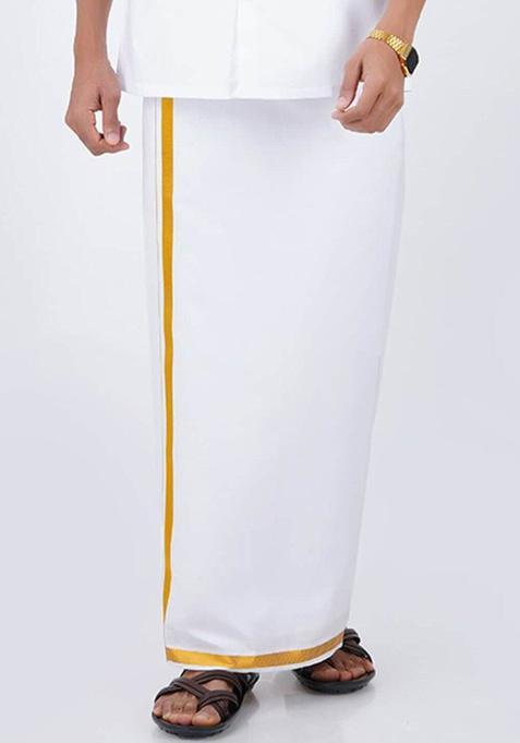 White Solid Cotton Dhoti For Men 