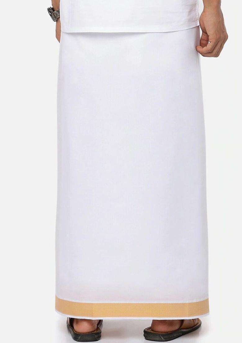 White Solid Cotton Dhoti For Men  - Indya