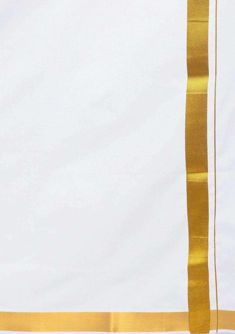 White Solid Cotton Dhoti For Men  - Indya