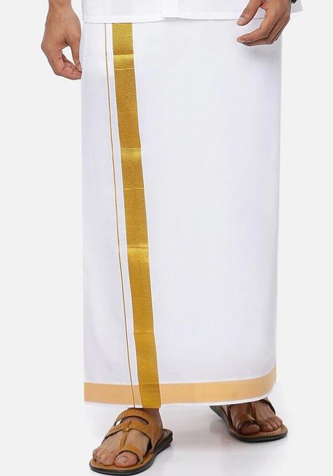 White Solid Cotton Dhoti For Men 
