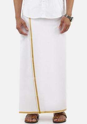 White Solid Cotton Dhoti For Men 