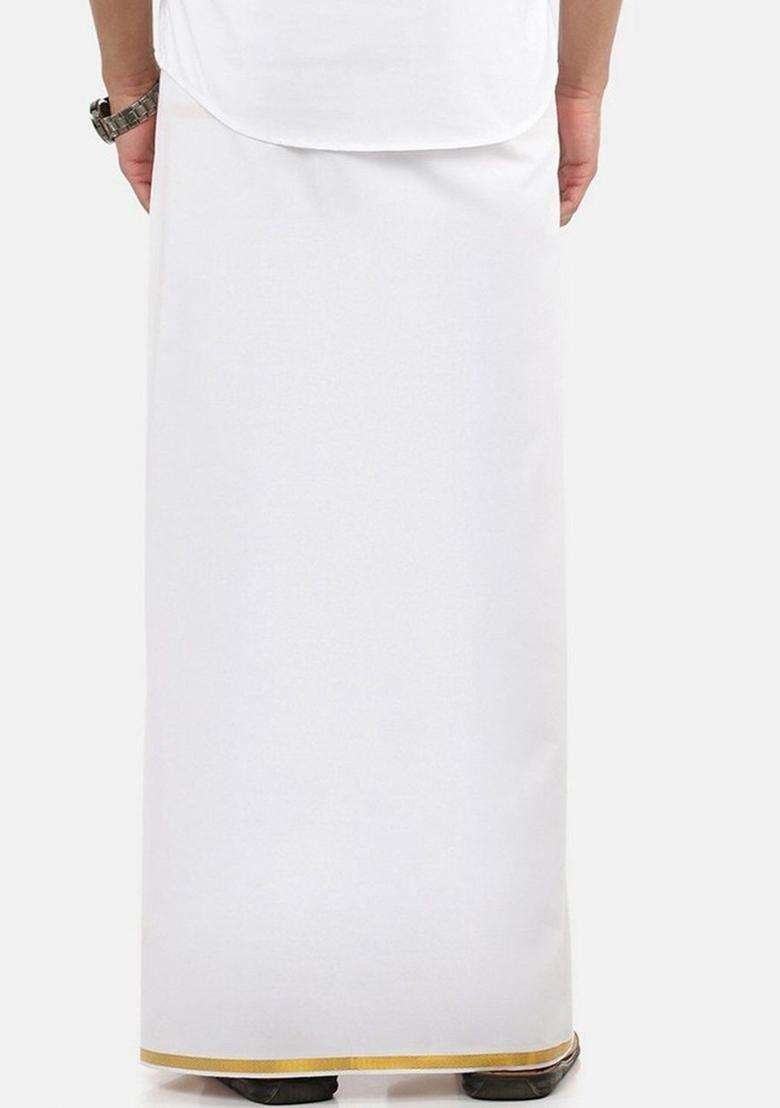 White Solid Cotton Dhoti For Men  - Indya