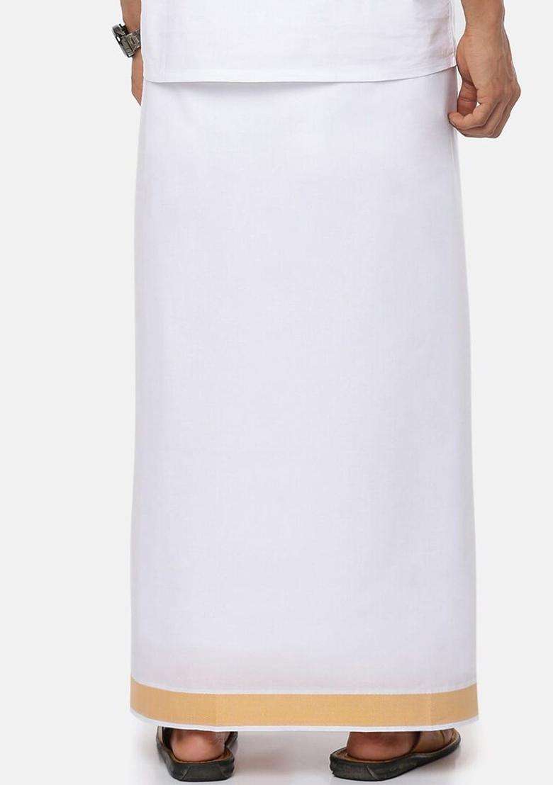 White Solid Cotton Dhoti For Men  - Indya