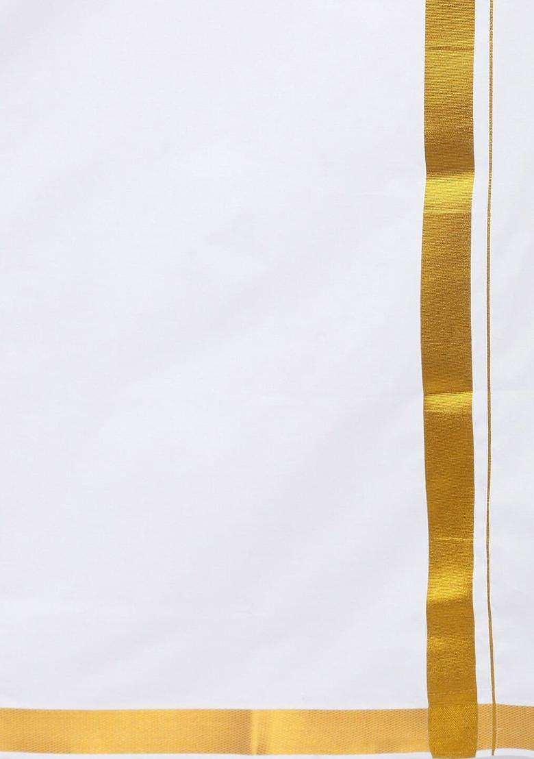 White Solid Cotton Dhoti For Men  - Indya