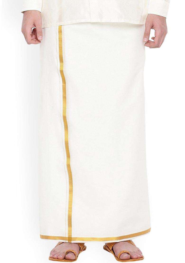 White Solid Cotton Dhoti For Men  - Indya