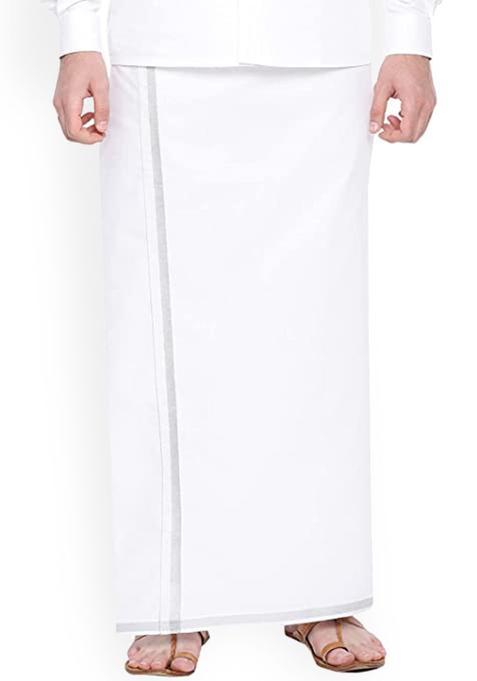 White Solid Cotton Dhoti For Men 
