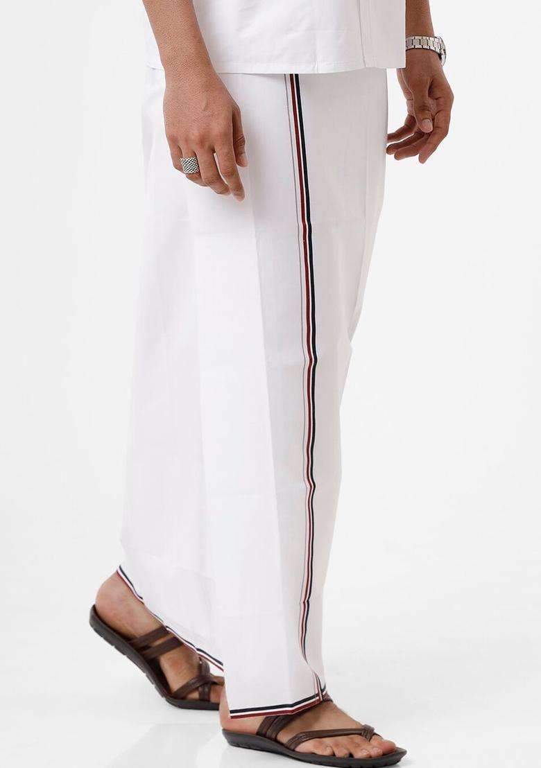White Solid Cotton Dhoti For Men  - Indya