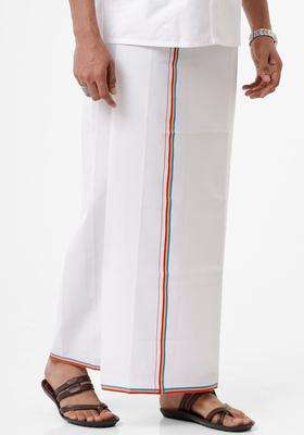 White Solid Cotton Dhoti For Men 
