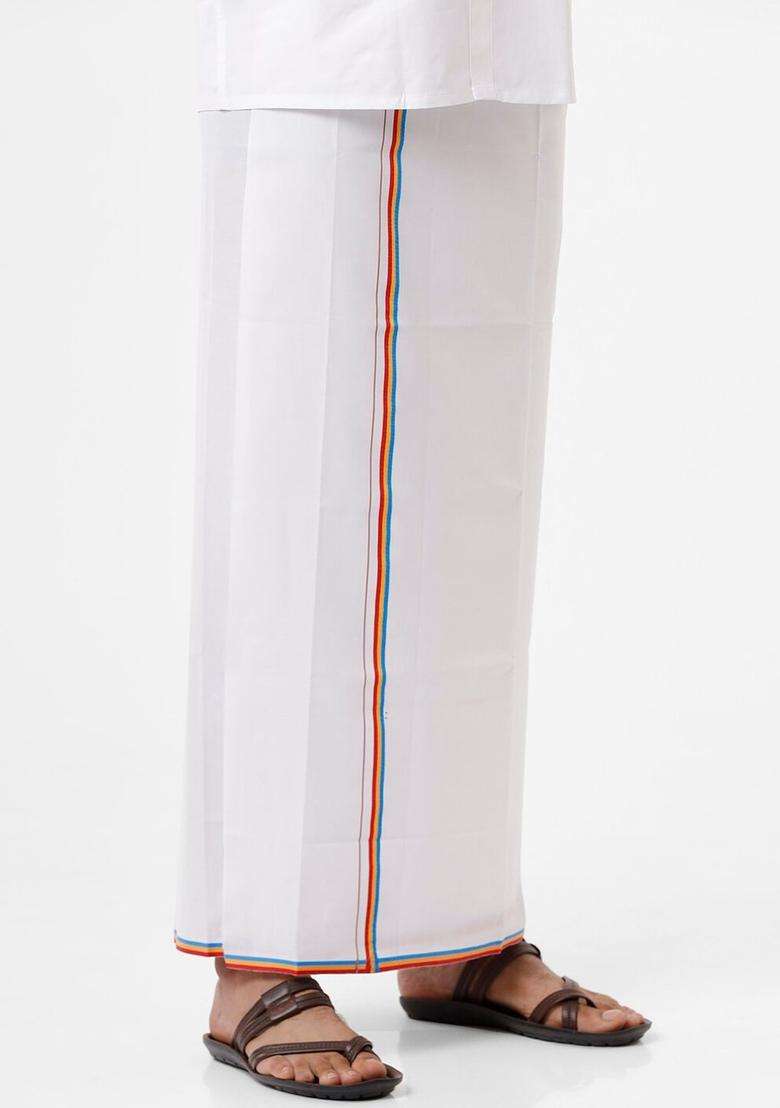 White Solid Cotton Dhoti For Men  - Indya