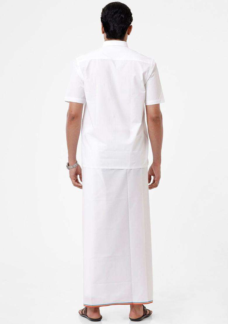 White Solid Cotton Dhoti For Men  - Indya