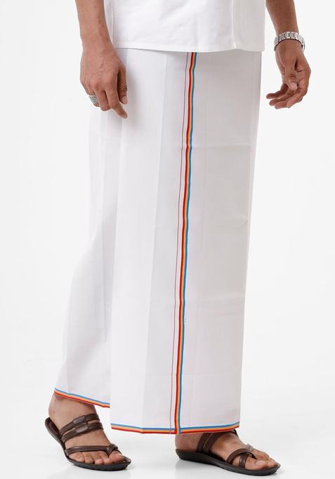 White Solid Cotton Dhoti For Men 
