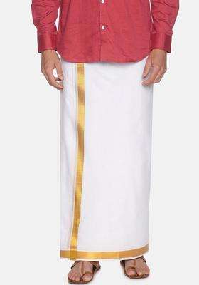 White Solid Cotton Dhoti For Men 