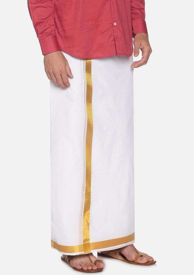 White Solid Cotton Dhoti For Men  - Indya