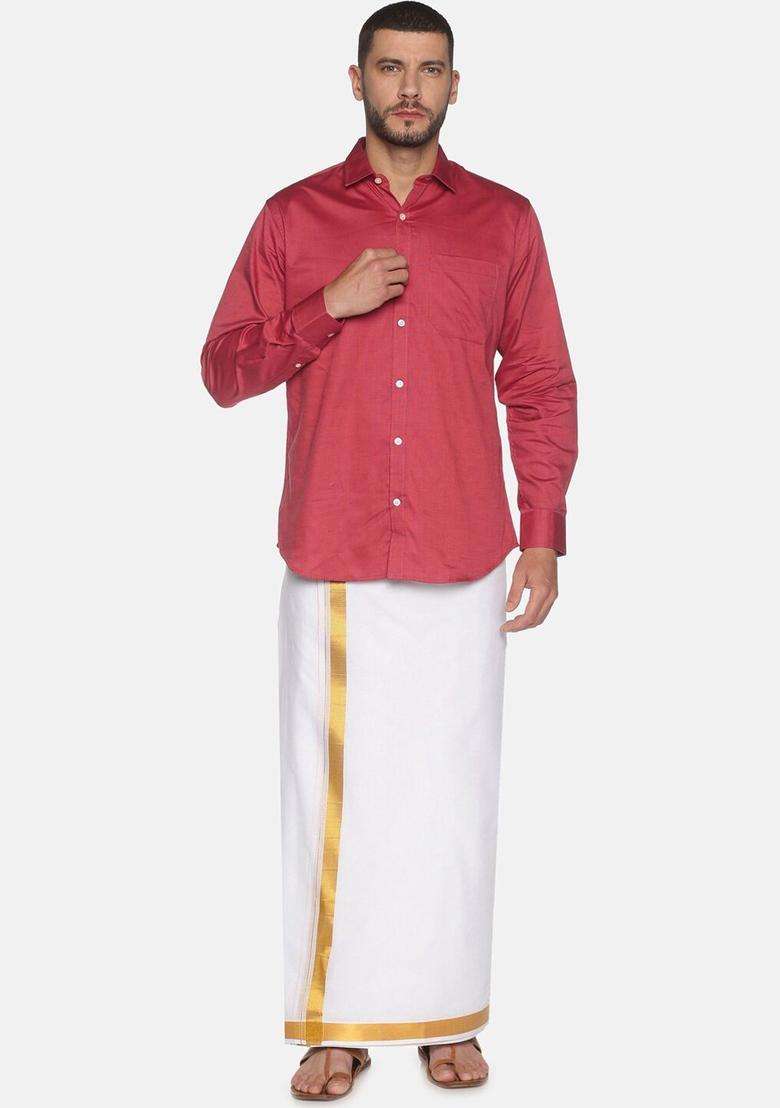 White Solid Cotton Dhoti For Men  - Indya