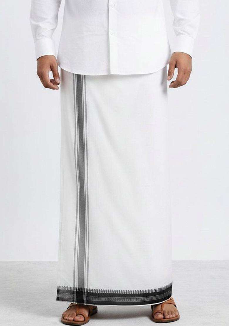 White Solid Cotton Dhoti For Men  - Indya