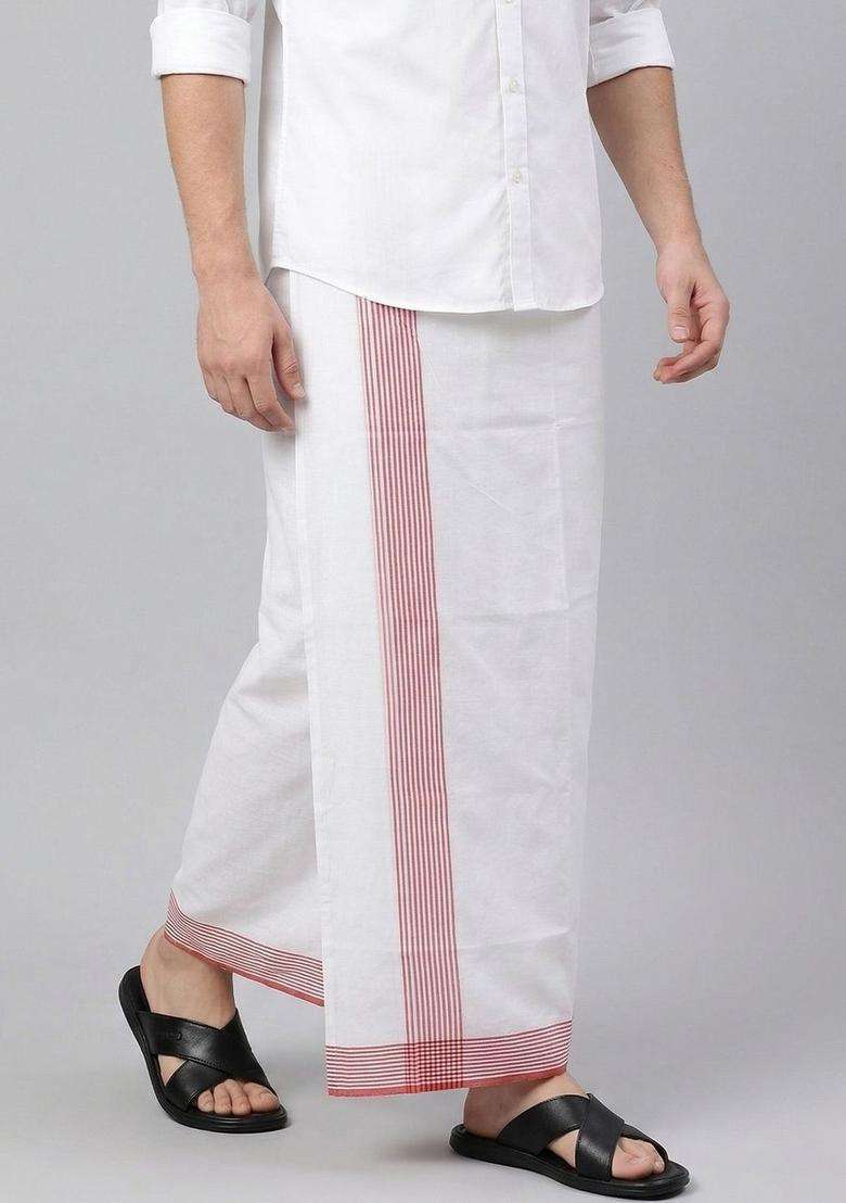 White Solid Cotton Dhoti For Men  - Indya