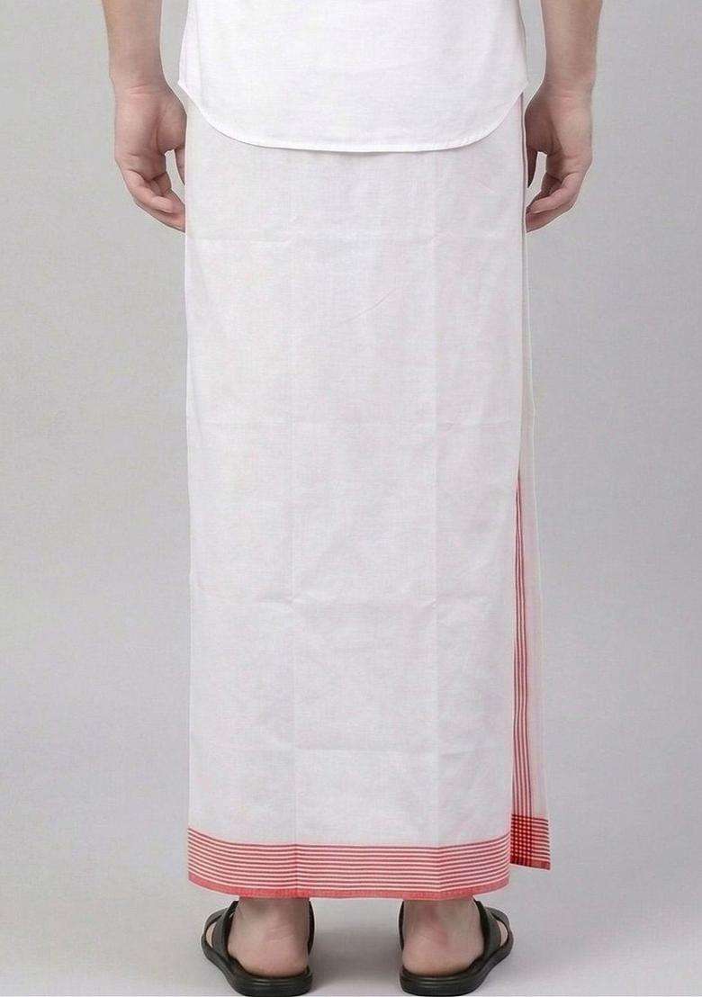 White Solid Cotton Dhoti For Men  - Indya