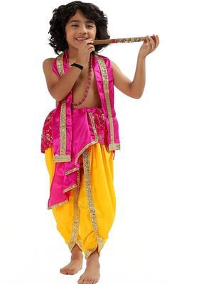 Pink Embroidered Polyester Costume For Boys 