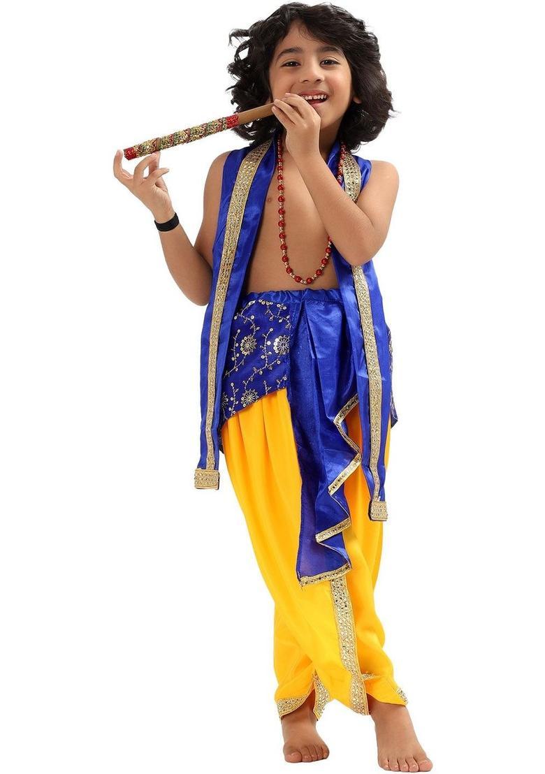 Blue Embroidered Polyester Costume For Boys  - Indya