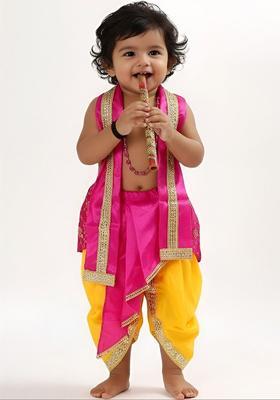 Pink Embroidered Polyester Costume For Boys 