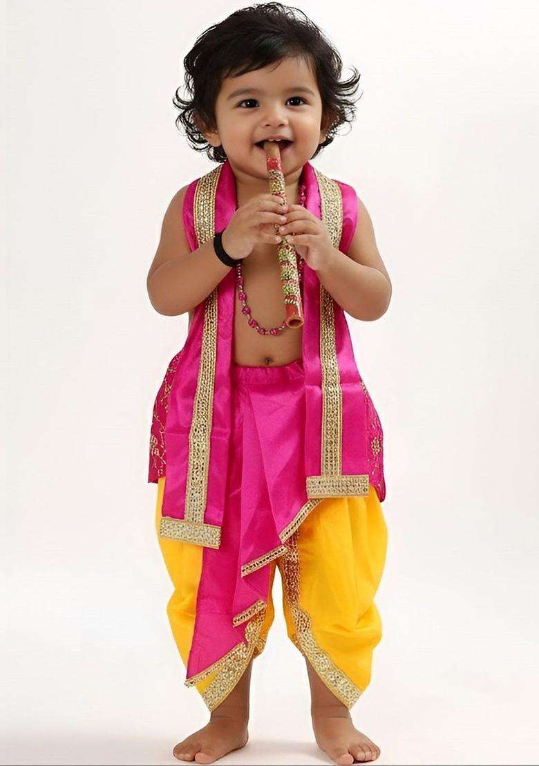 Pink Embroidered Polyester Costume For Boys  - Indya
