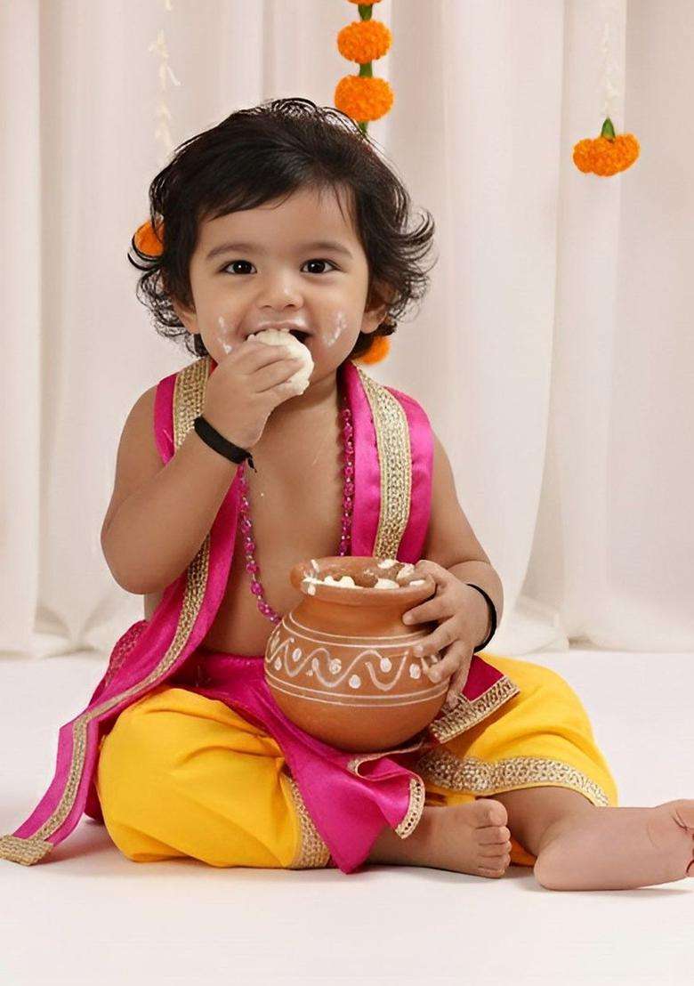 Pink Embroidered Polyester Costume For Boys  - Indya