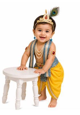 Yellow Woven Design Silk Costume For Boys 