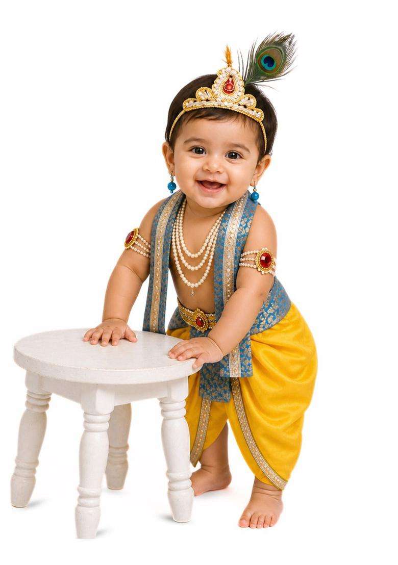 Yellow Woven Design Silk Costume For Boys  - Indya