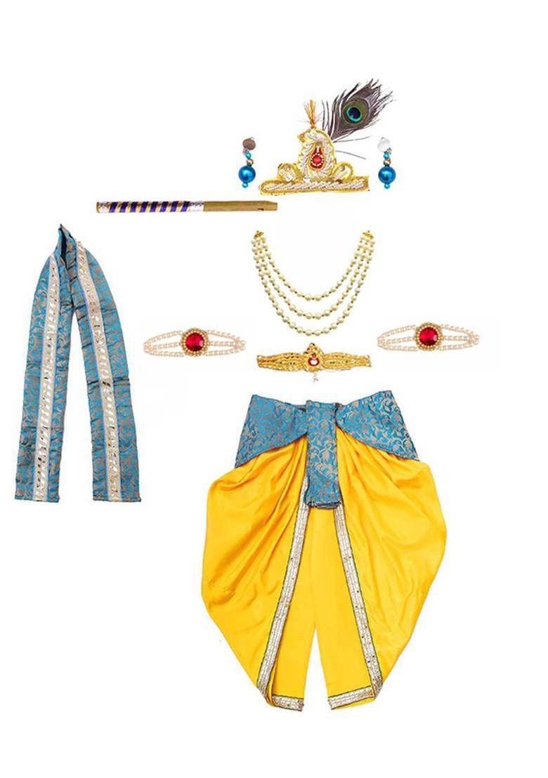 Yellow Woven Design Silk Costume For Boys  - Indya