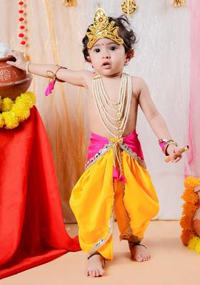 Magenta Solid Silk Costume For Boys 