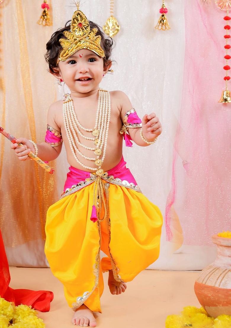 Magenta Solid Silk Costume For Boys  - Indya