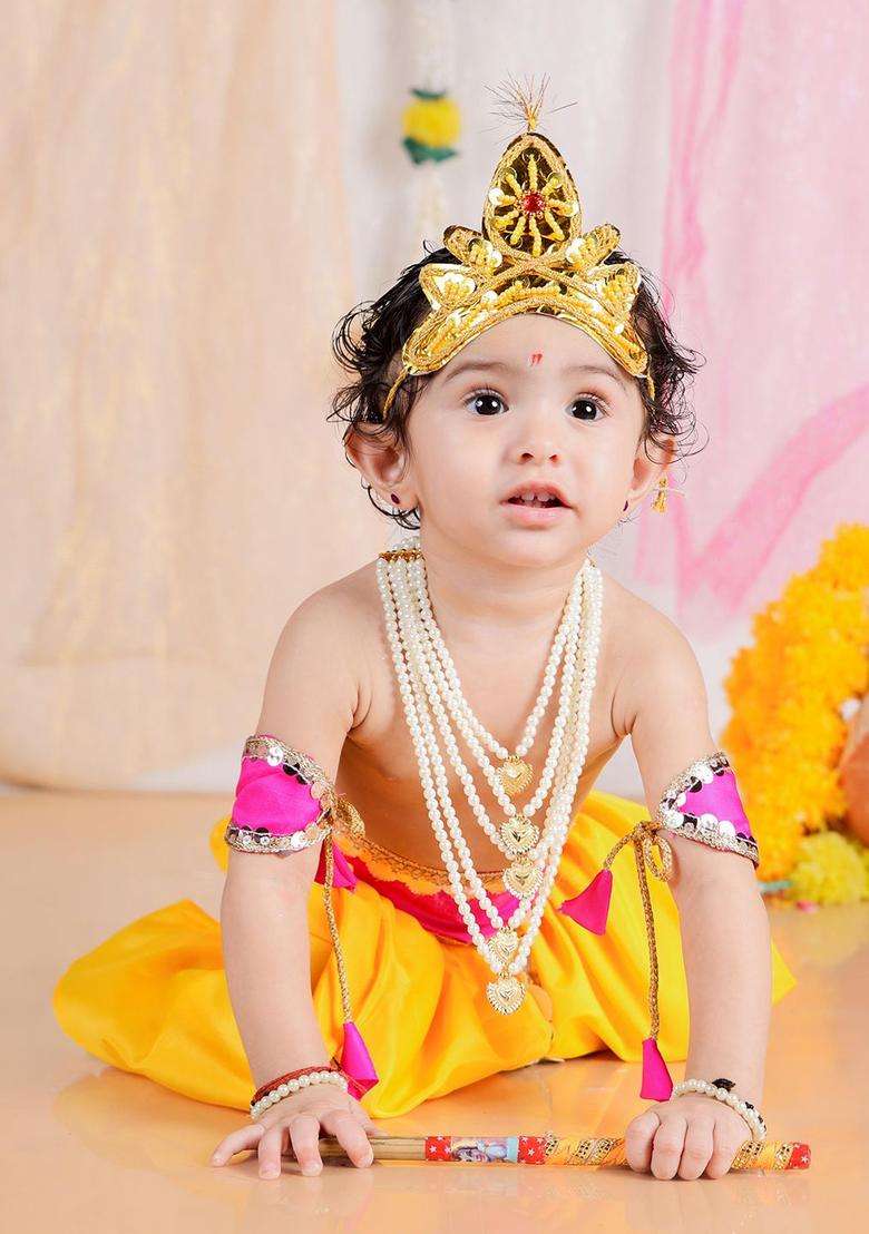 Magenta Solid Silk Costume For Boys  - Indya