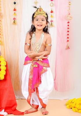 Magenta Solid Silk Costume For Boys 