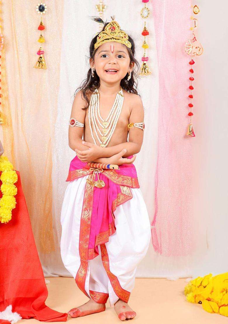 Magenta Solid Silk Costume For Boys  - Indya