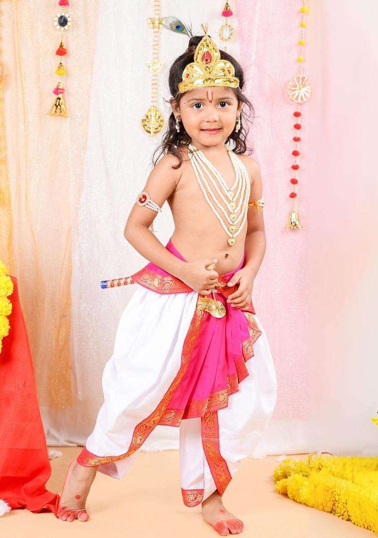 Magenta Solid Silk Costume For Boys  - Indya