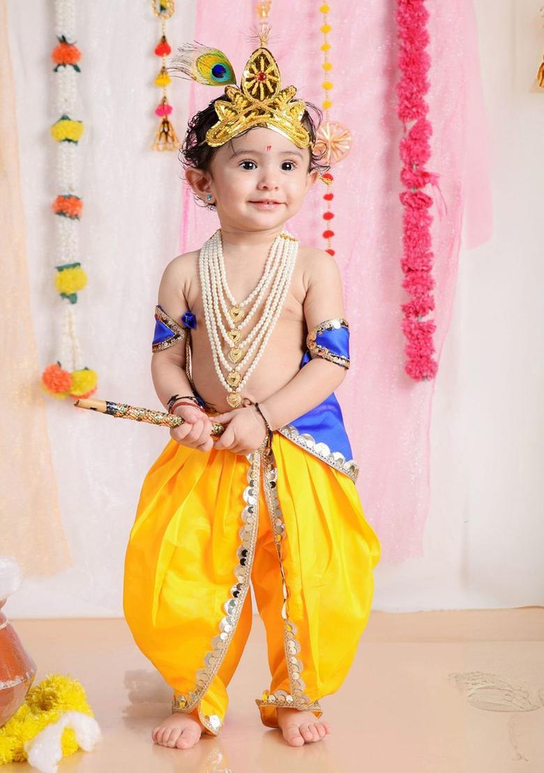 Blue Solid Silk Costume For Boys  - Indya