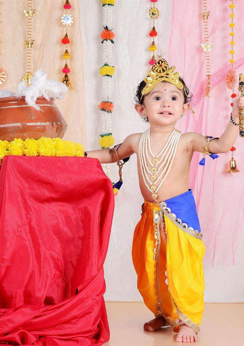 Blue Solid Silk Costume For Boys  - Indya