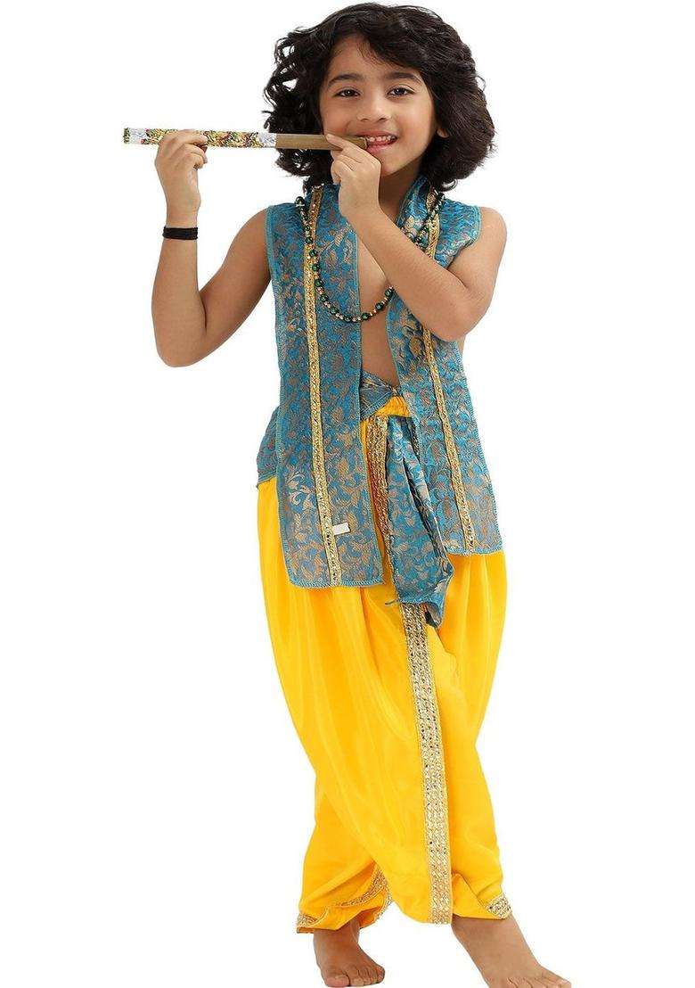 Yellow Woven Design Polyester Costume For Boys  - Indya