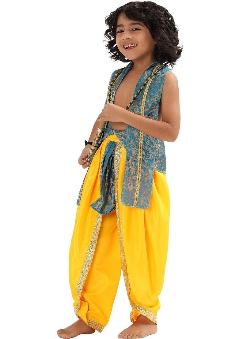 Yellow Woven Design Polyester Costume For Boys  - Indya