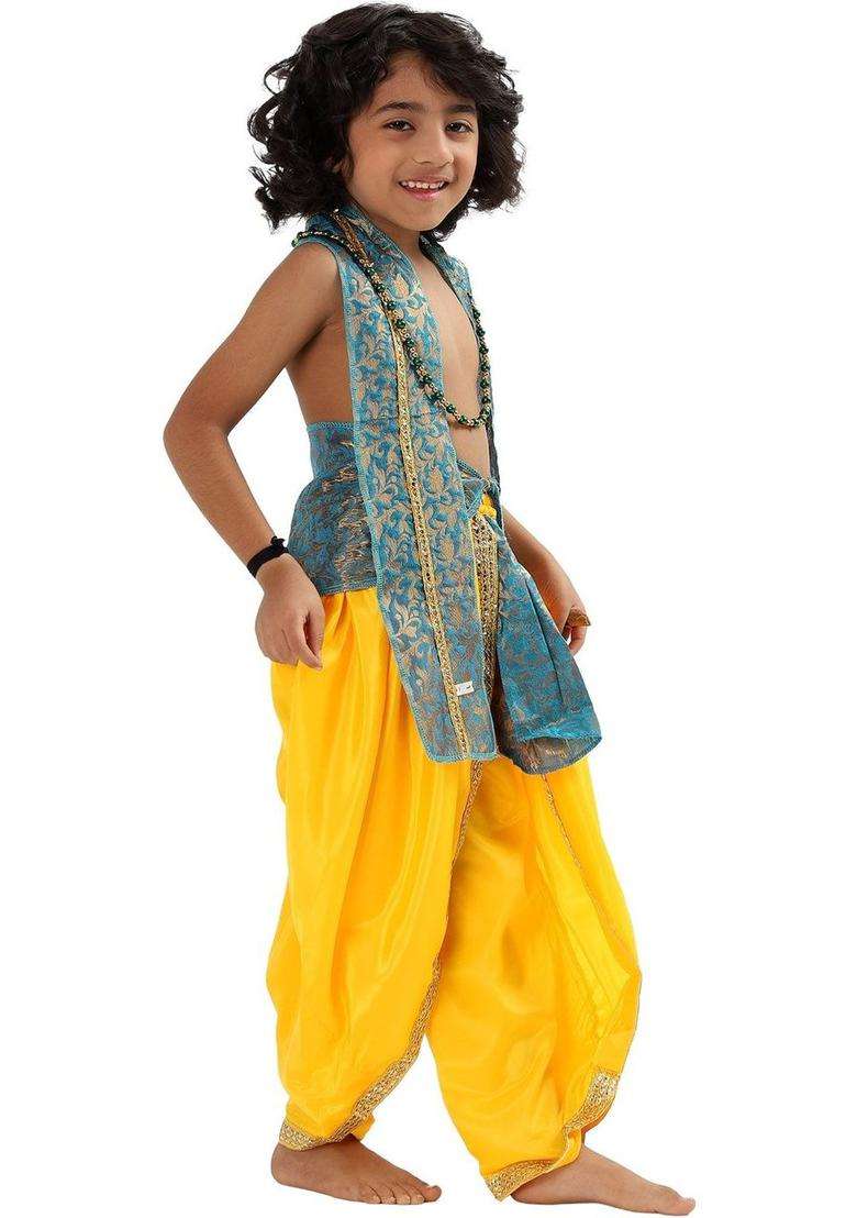 Yellow Woven Design Polyester Costume For Boys  - Indya