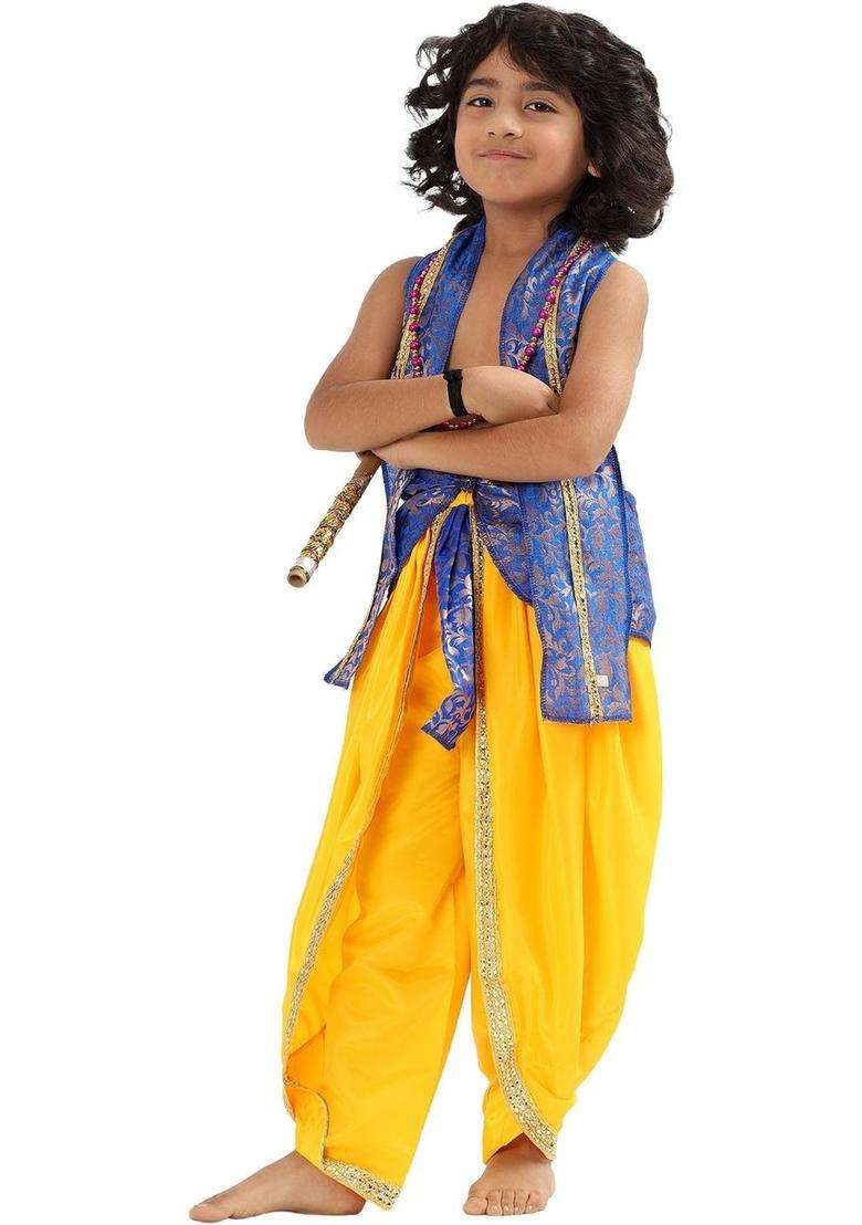 Yellow Woven Design Polyester Costume For Boys  - Indya
