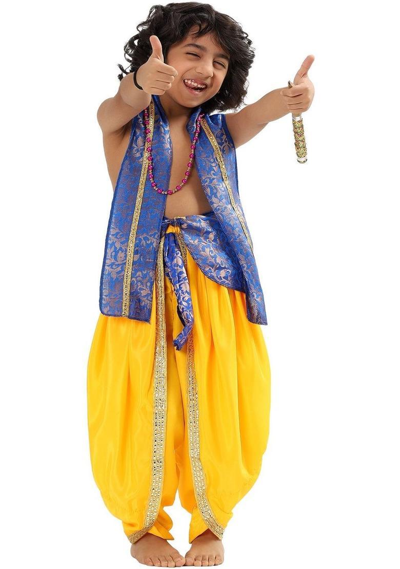 Yellow Woven Design Polyester Costume For Boys  - Indya